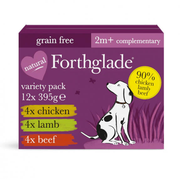 Forthglade just chicken, lamb & beef natural wet dog food - variety pack x 12 (395g)